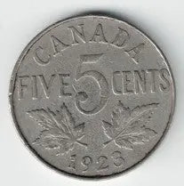 1923 Canadian Nickel – 5 Cents Vintage Canada