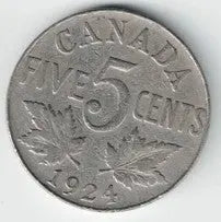 1924 Canadian Nickel – 5 Cents Vintage Canada