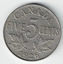 1926 Canadian Nickel – 5 Cents Vintage Canada