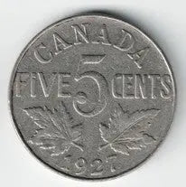 1927 Canadian Nickel – 5 Cents Vintage Canada