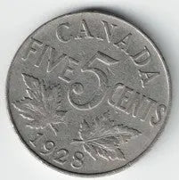 1928 Canadian Nickel – 5 Cents Vintage Canada