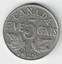 1929 Canadian Nickel – 5 Cents Vintage Canada