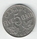 1930 Canadian Nickel – 5 Cents Vintage Canada