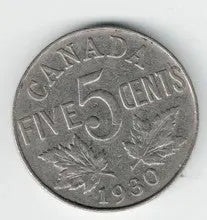 1930 Canadian Nickel – 5 Cents Vintage Canada