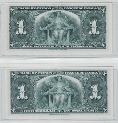 Canada 1937 $1 Bank of Canada Notes – Consecutive Serial Numbers – Uncirculated Pair (Osborne–Towers) Vintage Canada