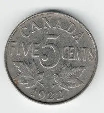 1922 Canadian Nickel – 5 Cents Vintage Canada