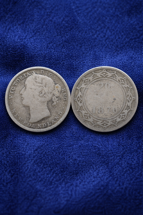 1876 Newfoundland 20 Cents Silver Coin – Queen Victoria – Circulated Historic Maritime Coin Vintage Canada