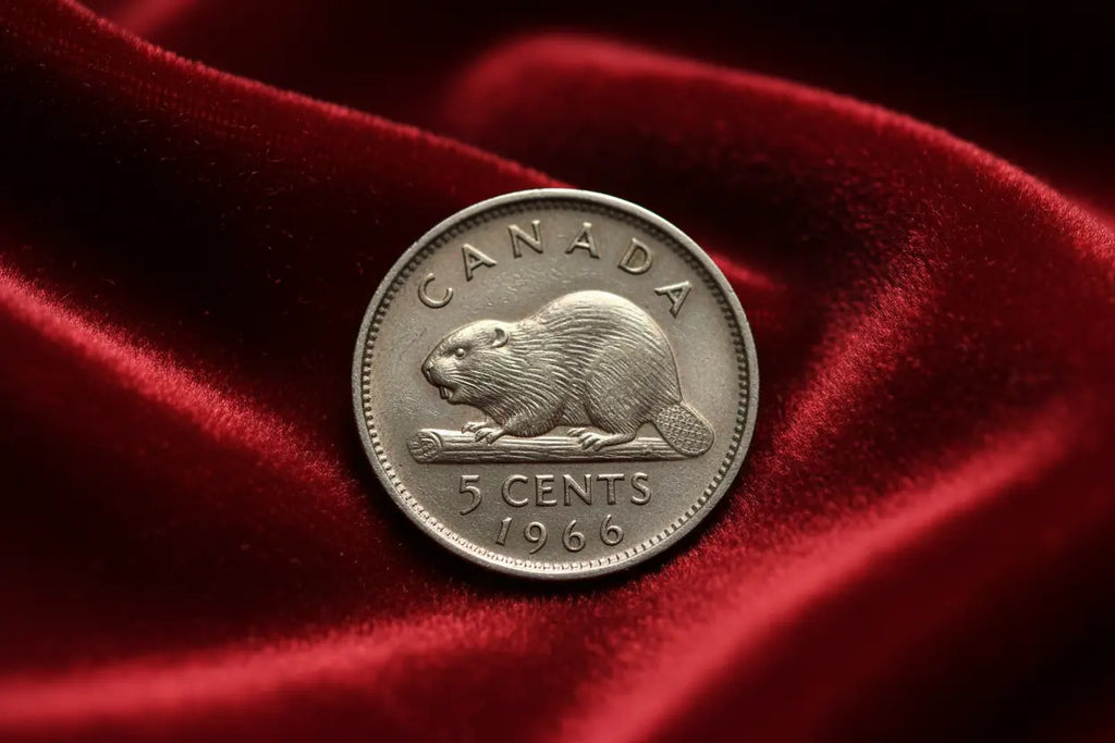 1966 Canadian Nickel - Reverse with Beaver on Red Velvet