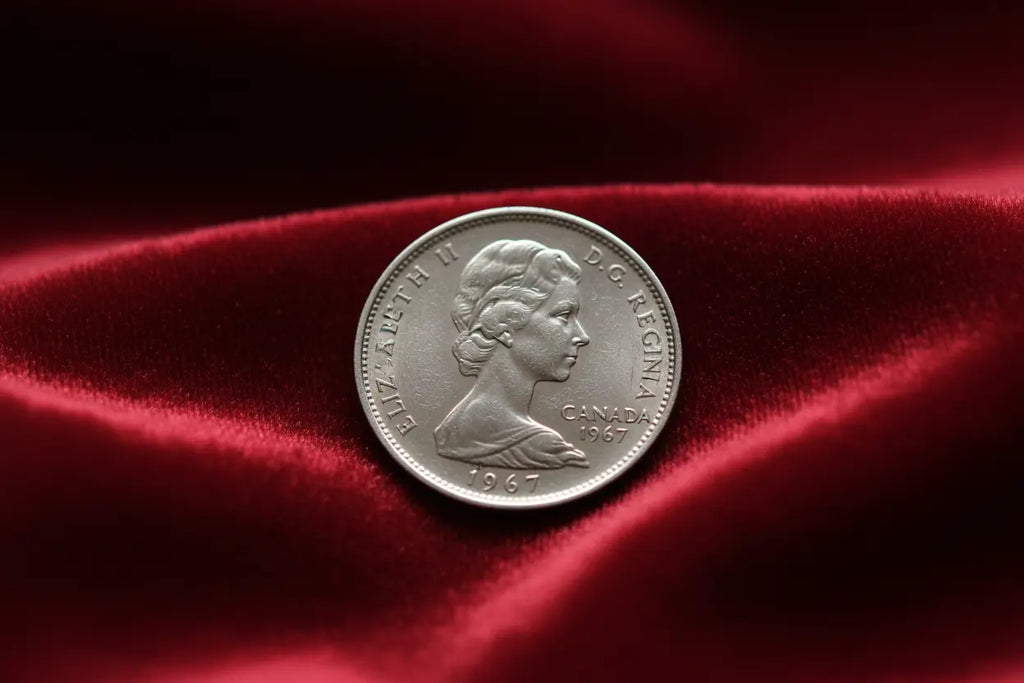 1967 Canadian Centennial Nickel - Obverse with Queen Elizabeth II on Red Velvet