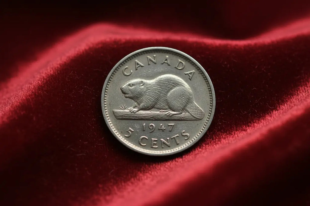 1947 Canadian Nickel - Reverse with Beaver on Red Velvet