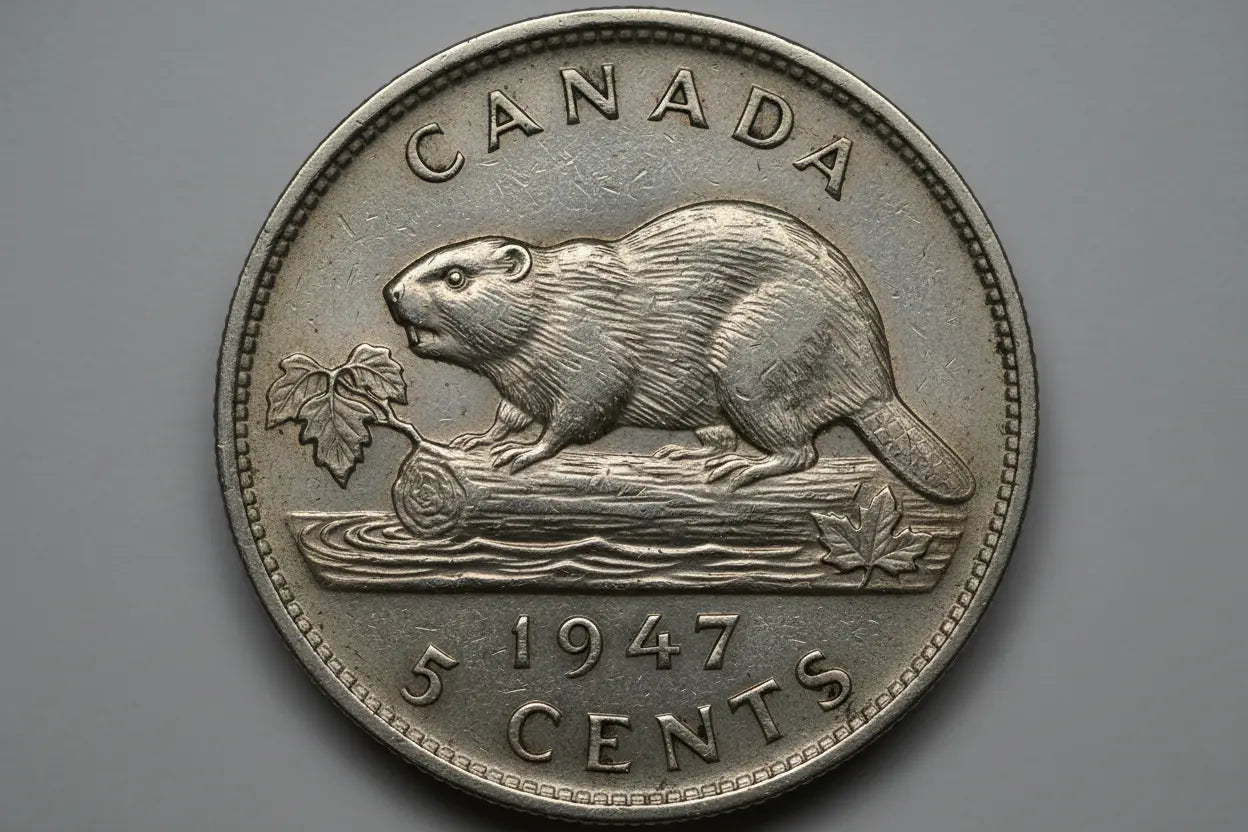 1947 Canadian Maple Leaf Nickel - Reverse with Beaver