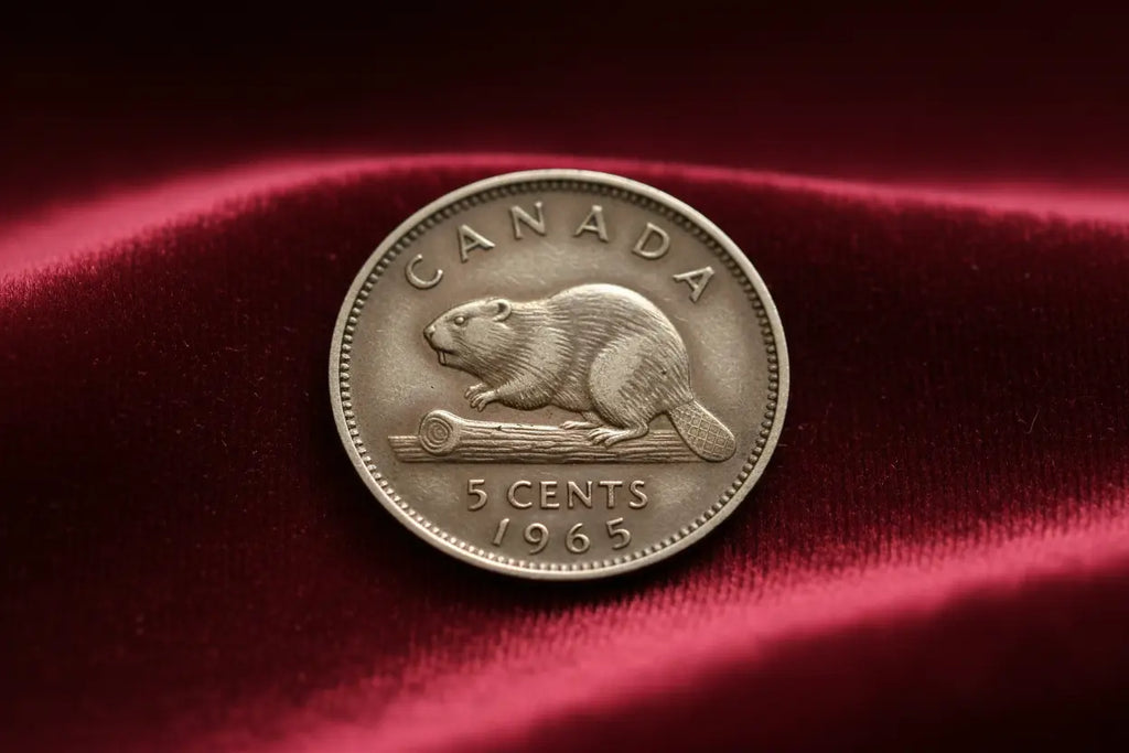 1965 Canadian Nickel - Reverse with Beaver on Red Velvet