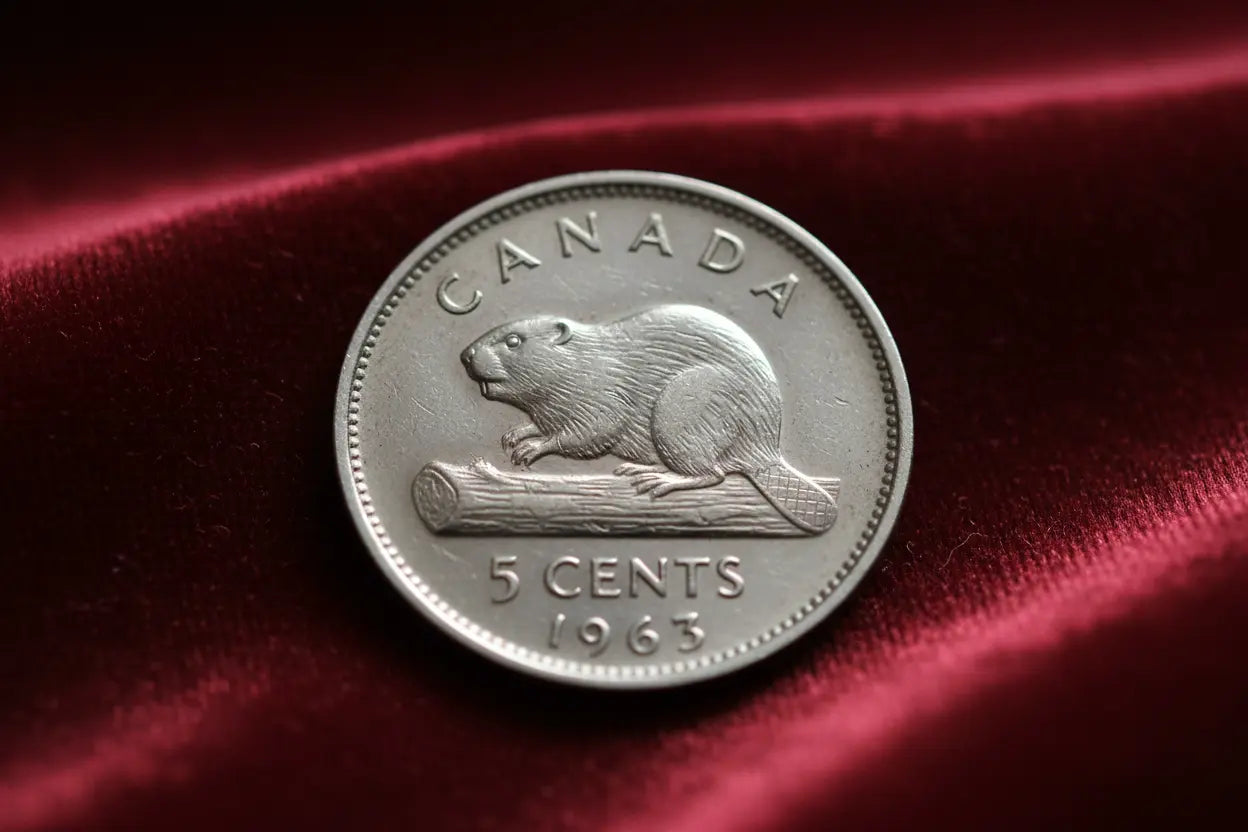 1963 Canadian Nickel - Reverse with Beaver on Red Velvet